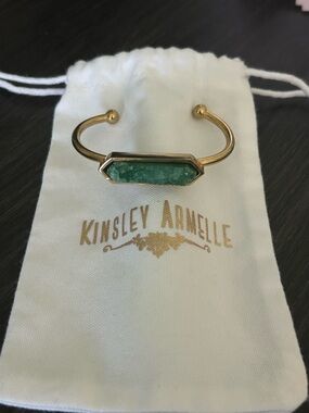 Kinsley Armelle Gold Open Cuff with Emerald-Green Druzy